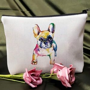 WATERCOLOR FRENCHIE ACCESSORIES POUCH MAKEUP CANVAS BAG